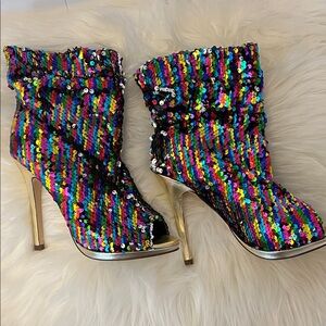 Liliana Multicolor Sequin Heeled Boots